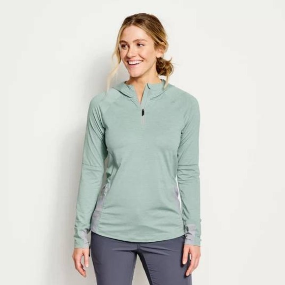 Orvis PRO Fly Fishing Hoodie Womens Medium Green Activewear Pullover Thumb Hole - Picture 1 of 7